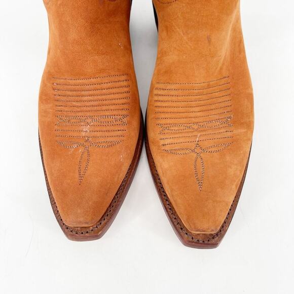 Vintage Lucchese Green Camel Tan Snip Toe Western Stitching Cowgirl Boot size 8 - Picture 6 of 11